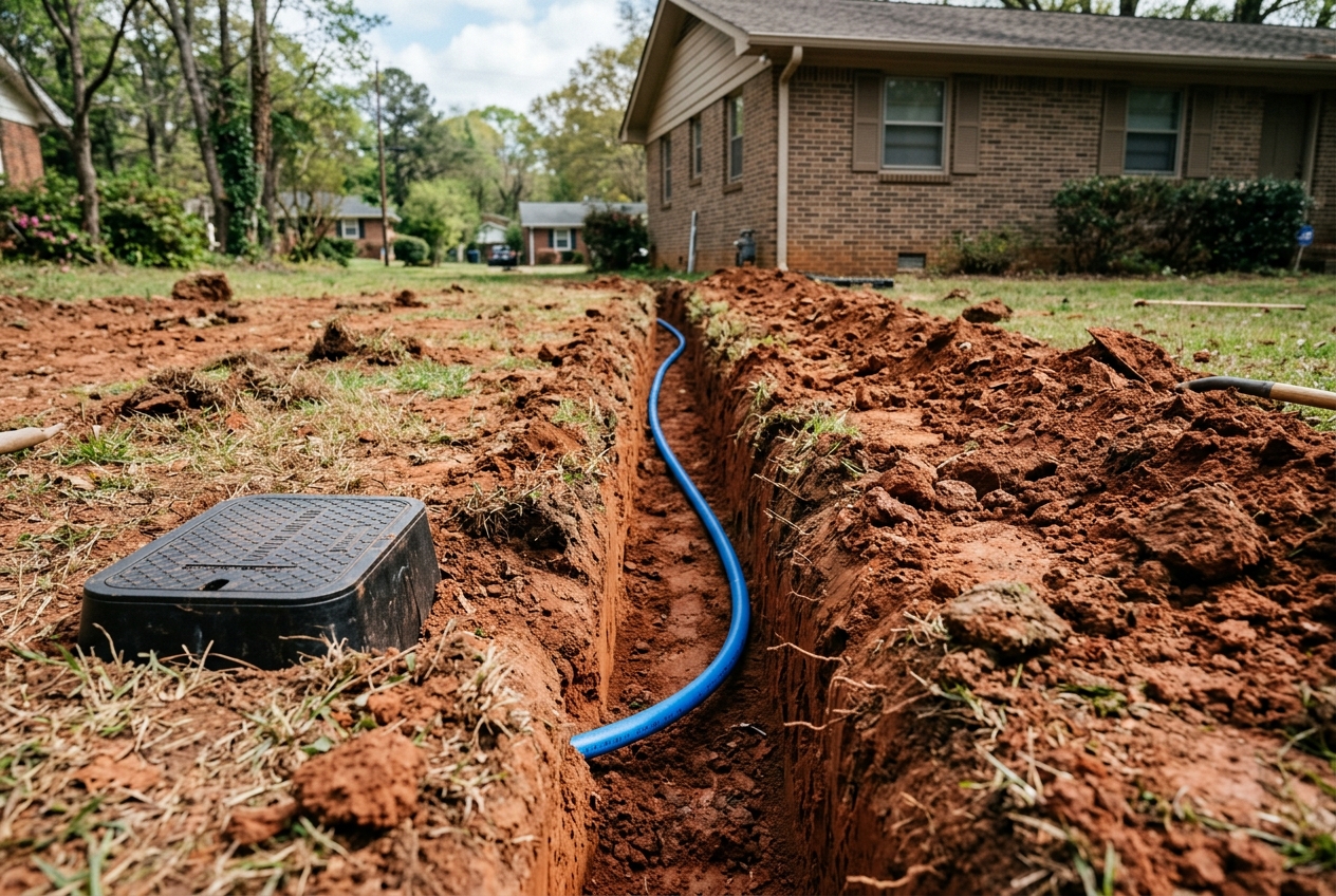 Water Line Service — Leaks, low pressure, and new service lines from meter to house.